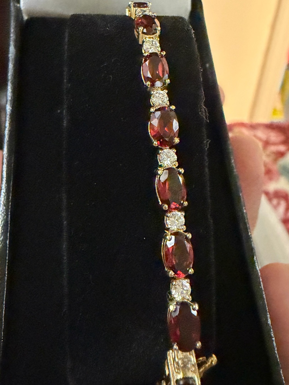14k genuine gold lab created garnet and cz stones tennis bracelet